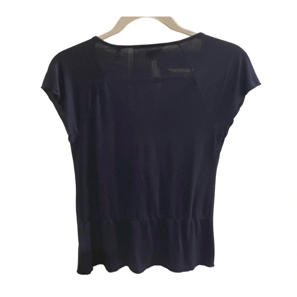 Banana Republic Navy Blue Ruffled Thin Short Sleeve Blouse Size S - Picture 3 of 5